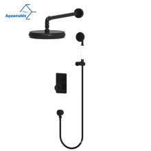 Aquacubic Contemporary Health Wall Mounted Black Industrial Style Water Saving Duschmischer Wasserhahn Set